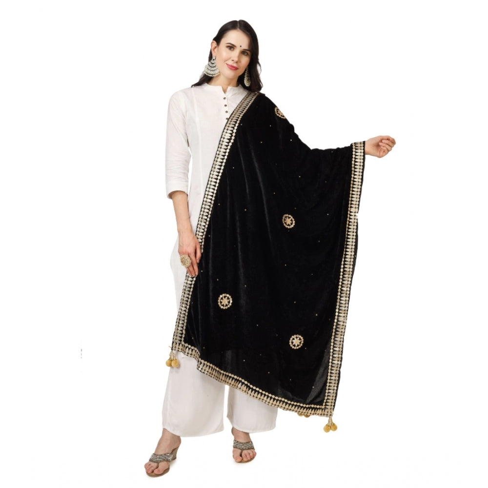 Amfyn Women's Velvet Gotta Patti Dupatta (Black, Length: 2.25 to 2.50 Mtr)