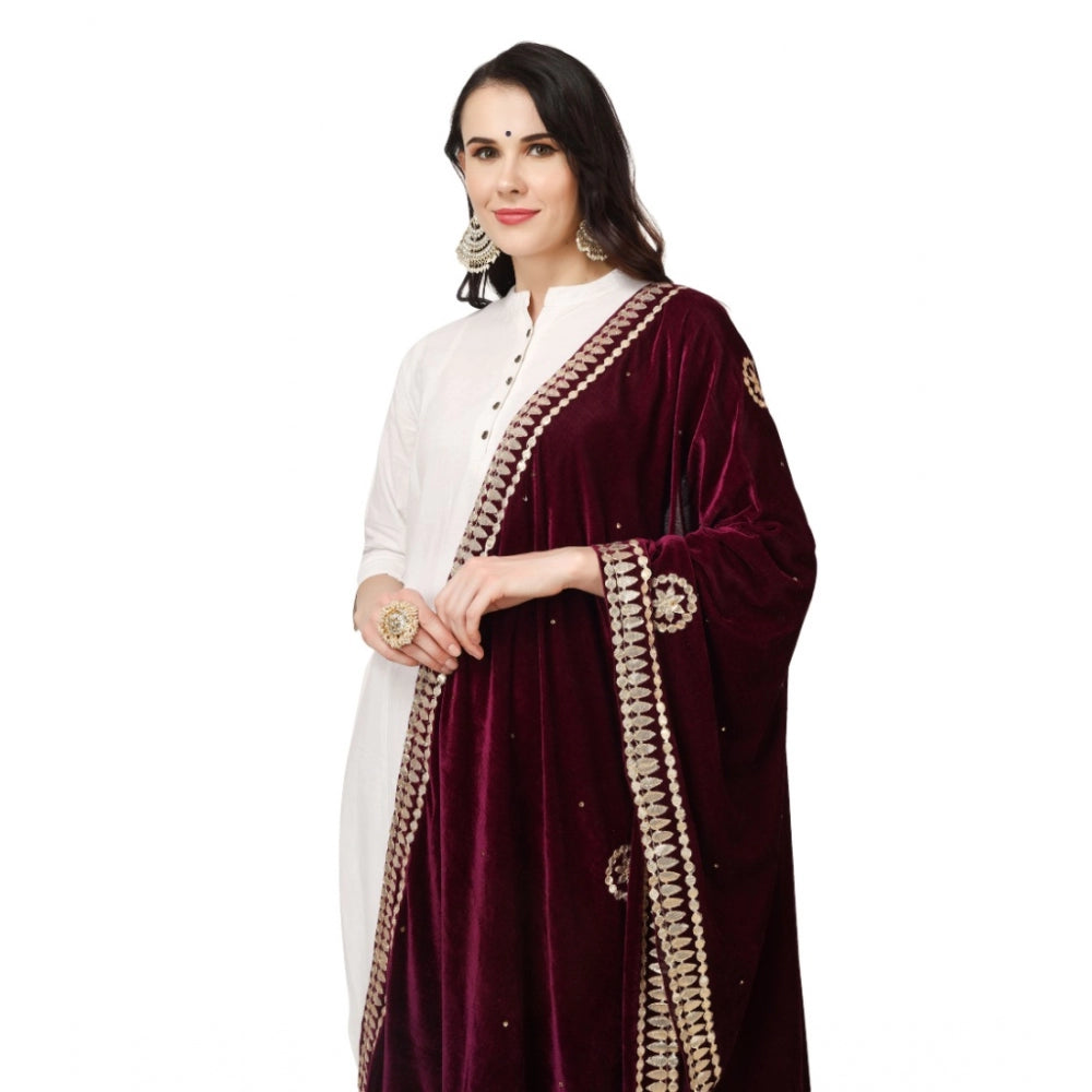 Amfyn Women's Velvet Gotta Patti Dupatta (Purple, Length: 2.25 to 2.50 Mtr)