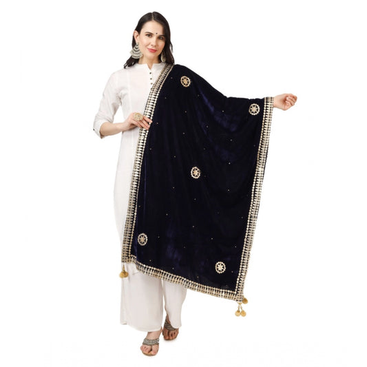 Amfyn Women's Velvet Gotta Patti Dupatta (Blue, Length: 2.25 to 2.50 Mtr)