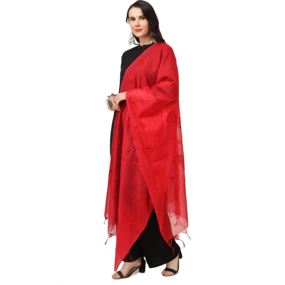 Amfyn Women's Cotton Embroidered Dupatta (Red, Length: 2.25 to 2.50 Mtr)