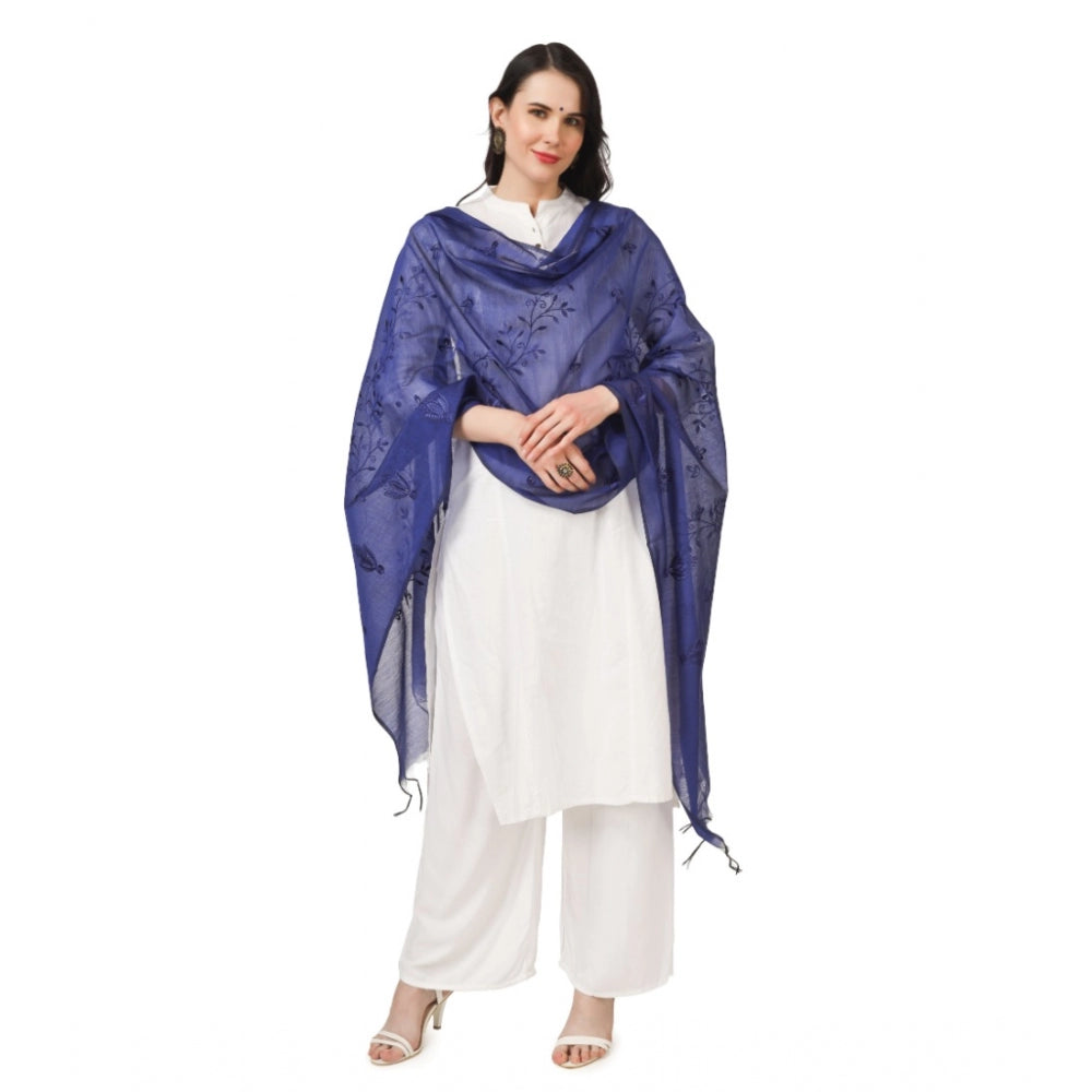 Amfyn Women's Cotton Embroidered Dupatta (Blue, Length: 2.25 to 2.50 Mtr)