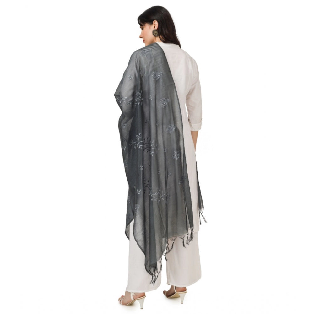 Amfyn Women's Cotton Embroidered Dupatta (Grey, Length: 2.25 to 2.50 Mtr)