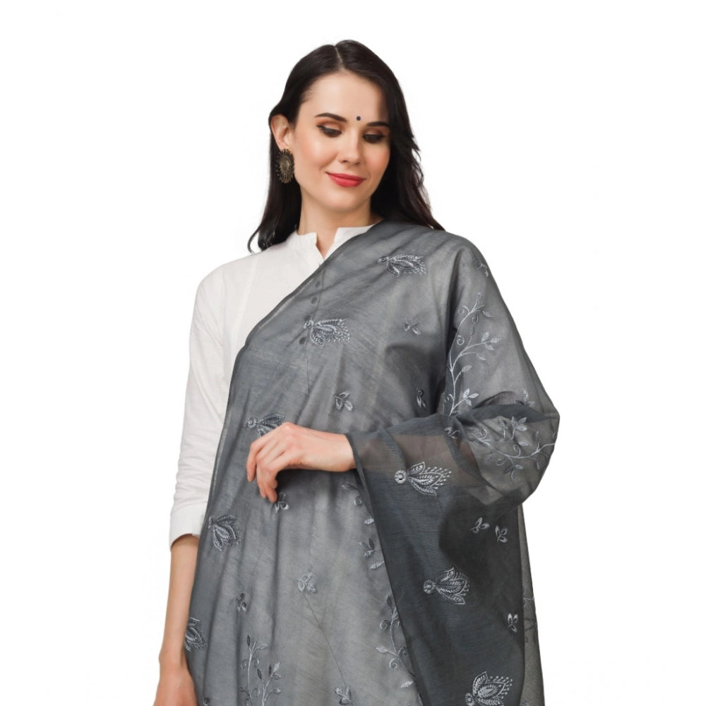 Amfyn Women's Cotton Embroidered Dupatta (Grey, Length: 2.25 to 2.50 Mtr)