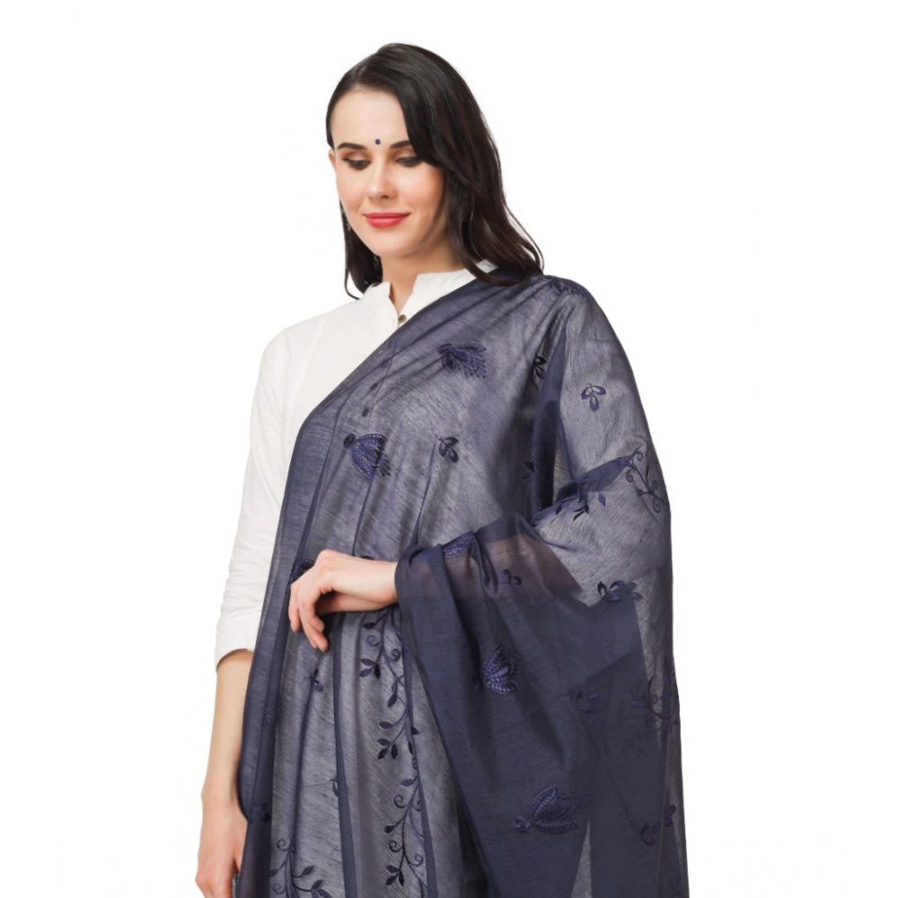 Amfyn Women's Cotton Embroidered Dupatta (Dark Blue, Length: 2.25 to 2.50 Mtr)