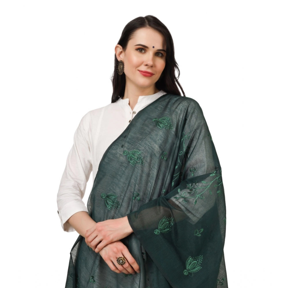 Amfyn Women's Cotton Embroidered Dupatta (Green, Length: 2.25 to 2.50 Mtr)