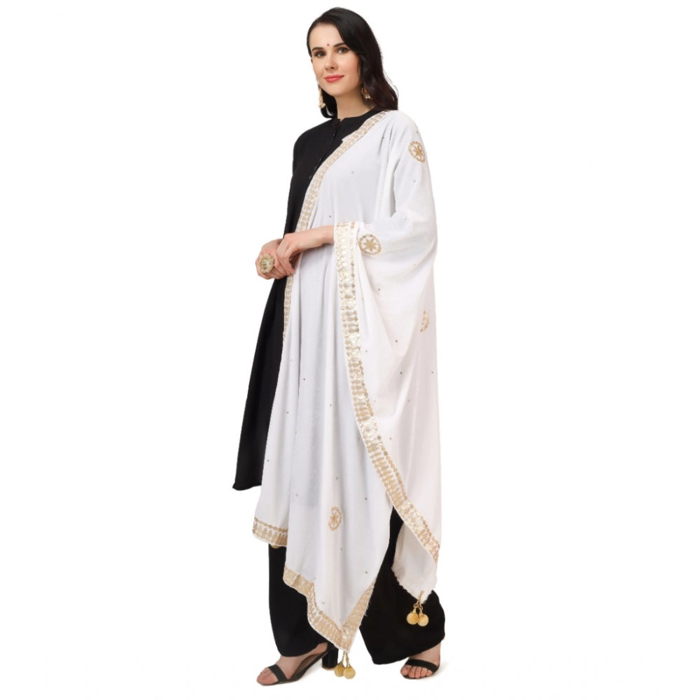 Amfyn Women's Velvet Gotta Patti Dupatta (White, Length: 2.25 to 2.50 Mtr)