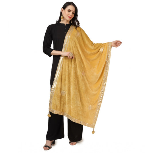 Amfyn Women's Velvet Gotta Patti Dupatta (Yellow, Length: 2.25 to 2.50 Mtr)