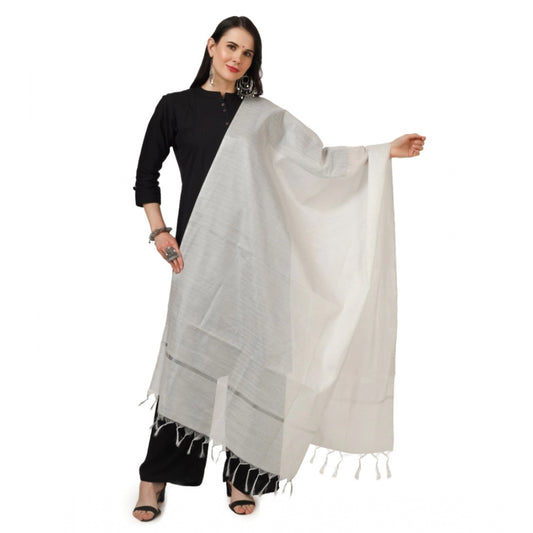 Amfyn Women's Chanderi Solid Dupatta (White, Length: 2.25 to 2.50 Mtr)