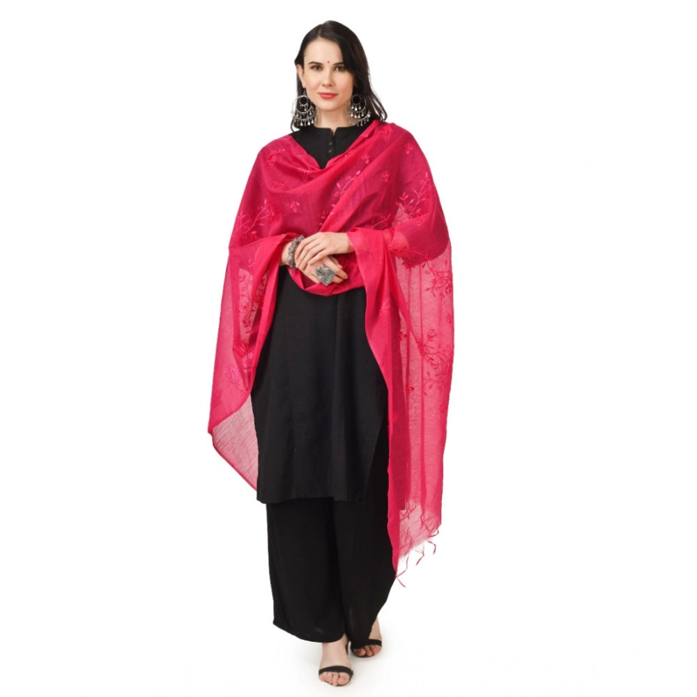 Amfyn Women's Cotton Embroidered Dupatta (Maroon, Length: 2.25 to 2.50 Mtr)