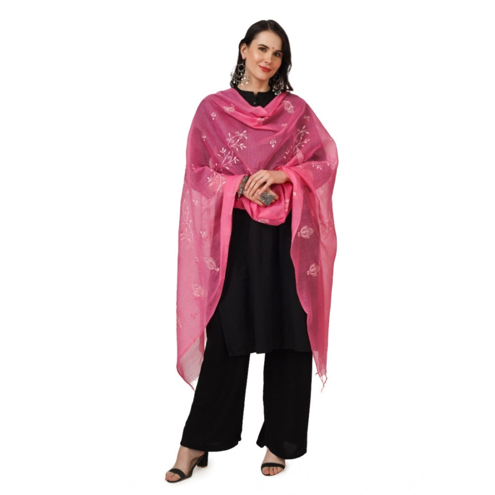 Amfyn Women's Cotton Embroidered Dupatta (Pink, Length: 2.25 to 2.50 Mtr)