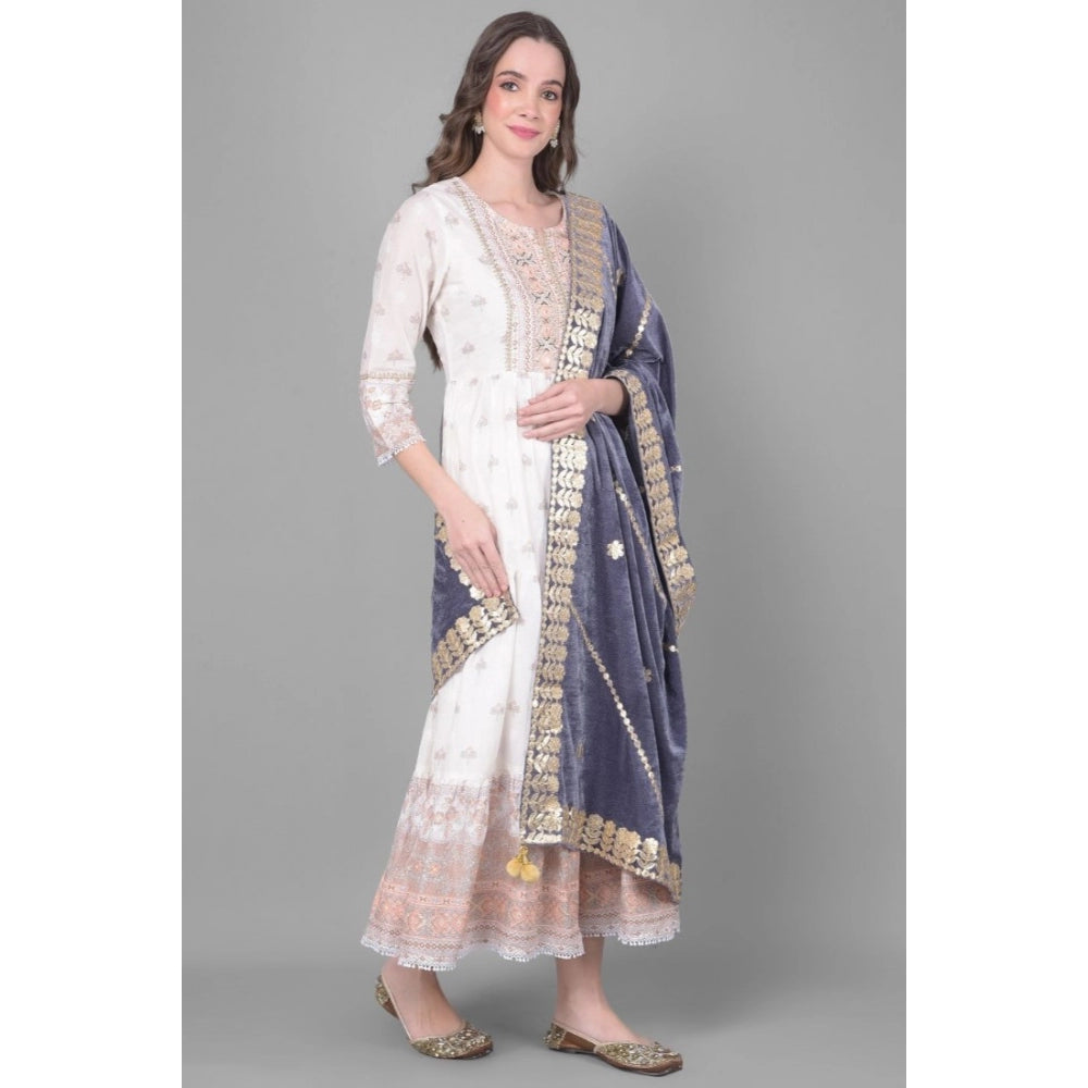 Amfyn Women's Velvet Gotta Patti Dupatta (Grey, Length: 2.25 to 2.50 Mtr)