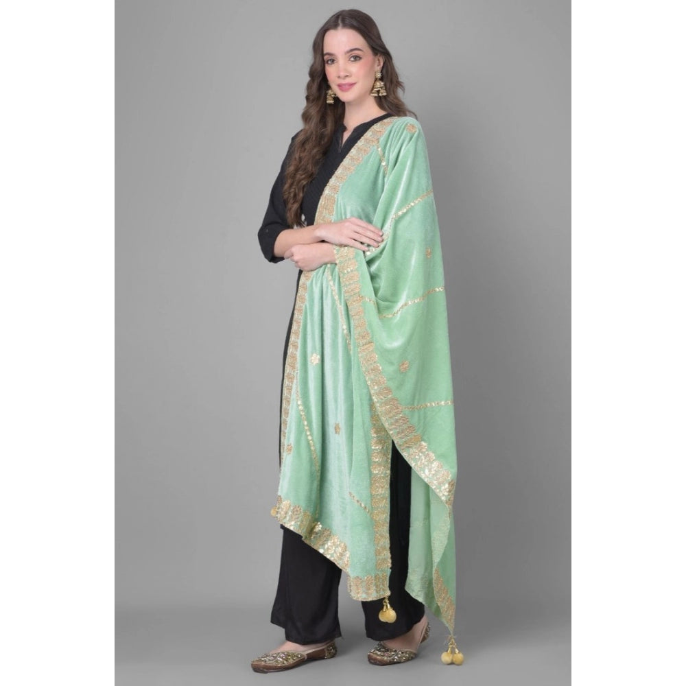 Amfyn Women's Velvet Gotta Patti Dupatta (Sea Green, Length: 2.25 to 2.50 Mtr)