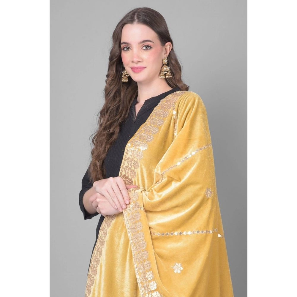 Amfyn Women's Velvet Gotta Patti Dupatta (Gold, Length: 2.25 to 2.50 Mtr)