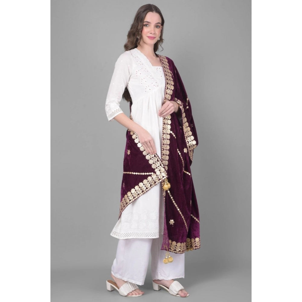 Amfyn Women's Velvet Gotta Patti Dupatta (Wine, Length: 2.25 to 2.50 Mtr)