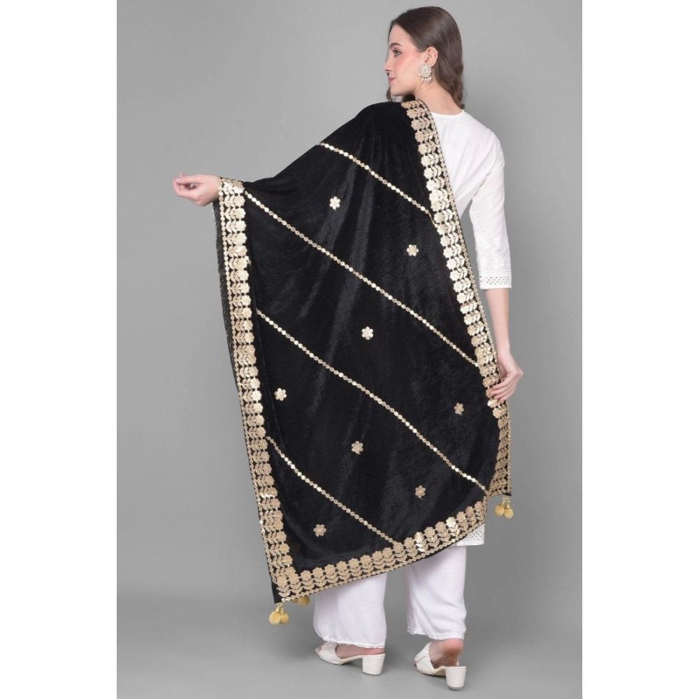 Amfyn Women's Velvet Gotta Patti Dupatta (Black, Length: 2.25 to 2.50 Mtr)