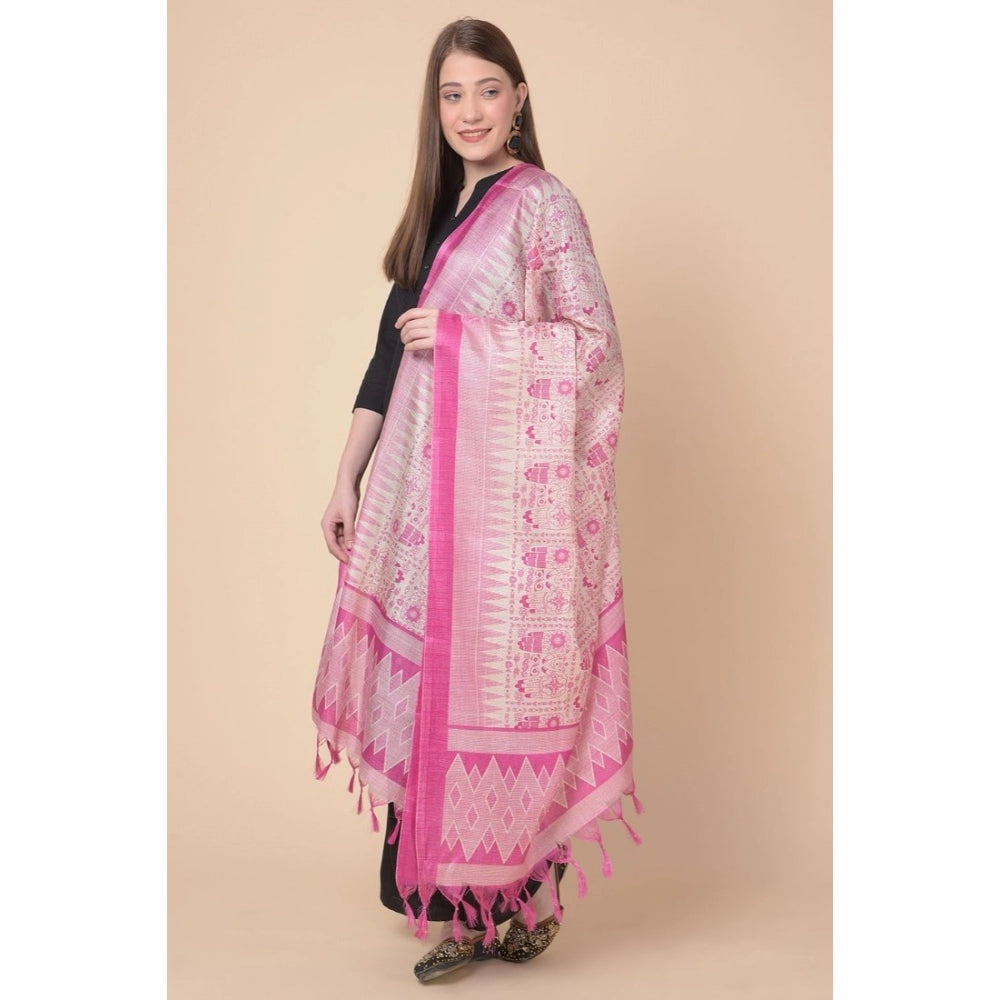 Amfyn Women's Art Silk Printed Dupatta (Pink, Length: 2.25 to 2.50 Mtr)