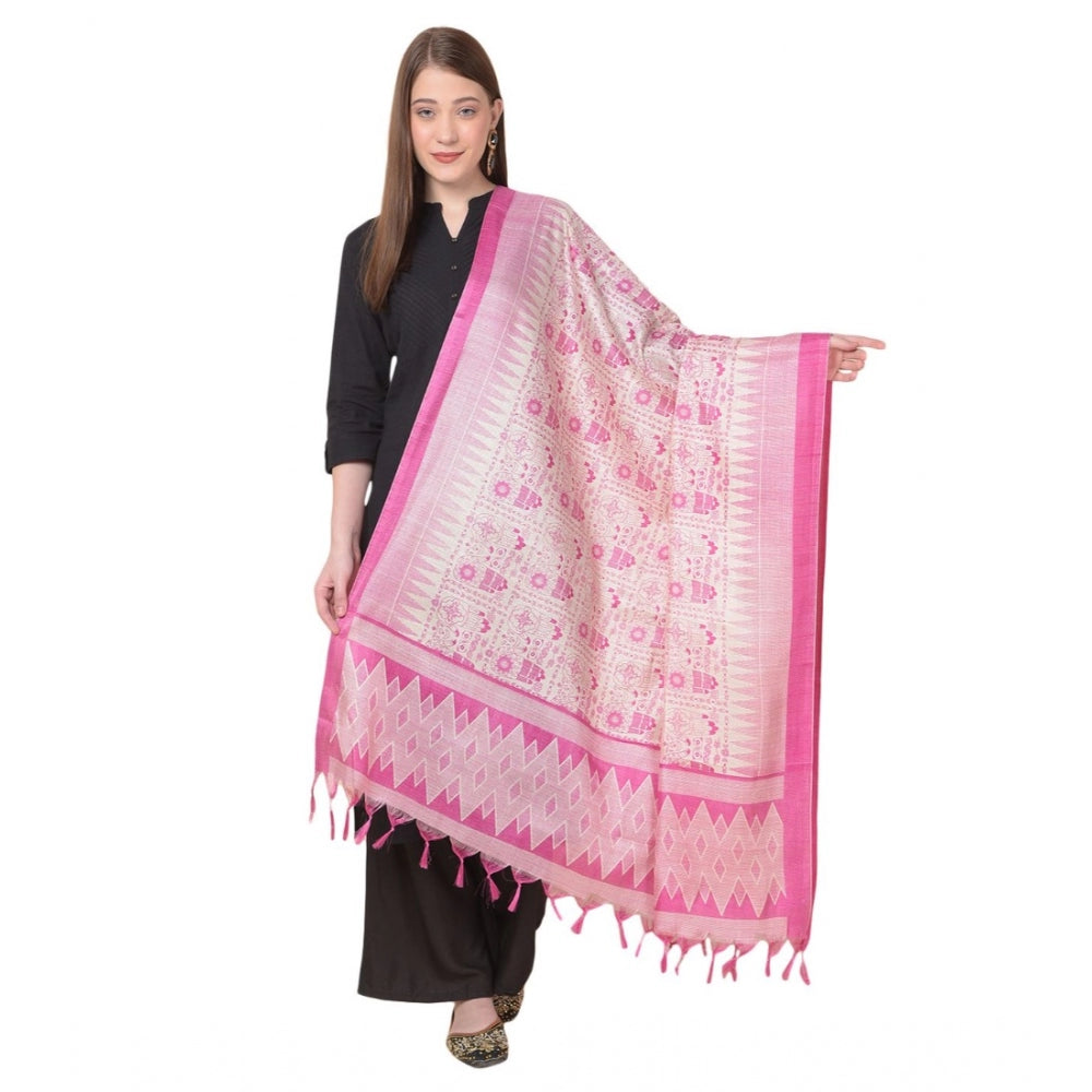 Amfyn Women's Art Silk Printed Dupatta (Pink, Length: 2.25 to 2.50 Mtr)