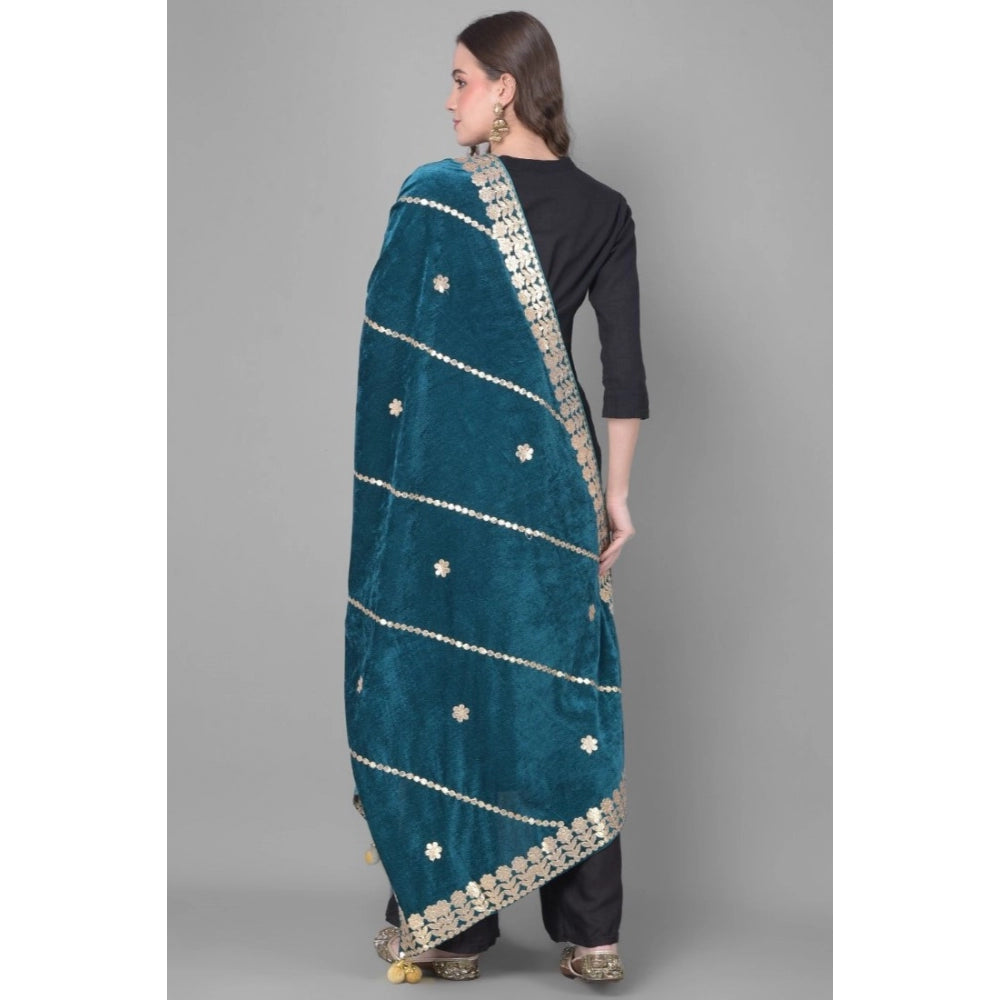 Amfyn Women's Velvet Gotta Patti Dupatta (Teal, Length: 2.25 to 2.50 Mtr)