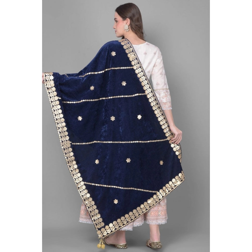 Amfyn Women's Velvet Gotta Patti Dupatta (Navy, Length: 2.25 to 2.50 Mtr)