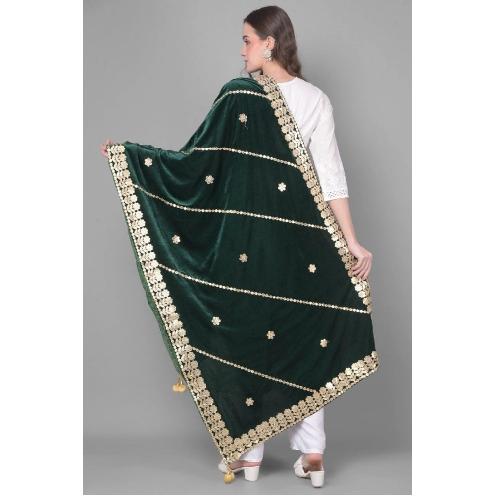 Amfyn Women's Velvet Gotta Patti Dupatta (Green, Length: 2.25 to 2.50 Mtr)