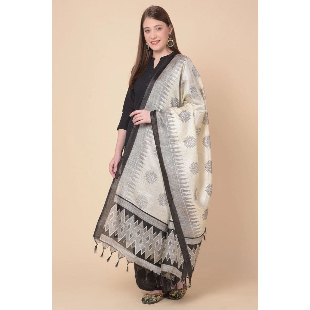 Amfyn Women's Art Silk Printed Dupatta (Black, Length: 2.25 to 2.50 Mtr)