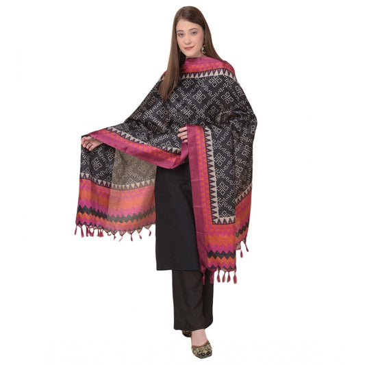 Amfyn Women's Art Silk Printed Dupatta (Black, Length: 2.25 to 2.50 Mtr)