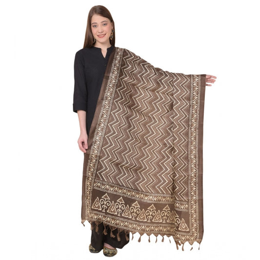 Amfyn Women's Art Silk Printed Dupatta (Brown, Length: 2.25 to 2.50 Mtr)