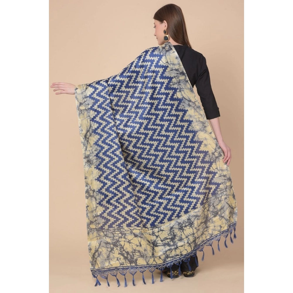 Amfyn Women's Art Silk Printed Dupatta (Blue, Length: 2.25 to 2.50 Mtr)