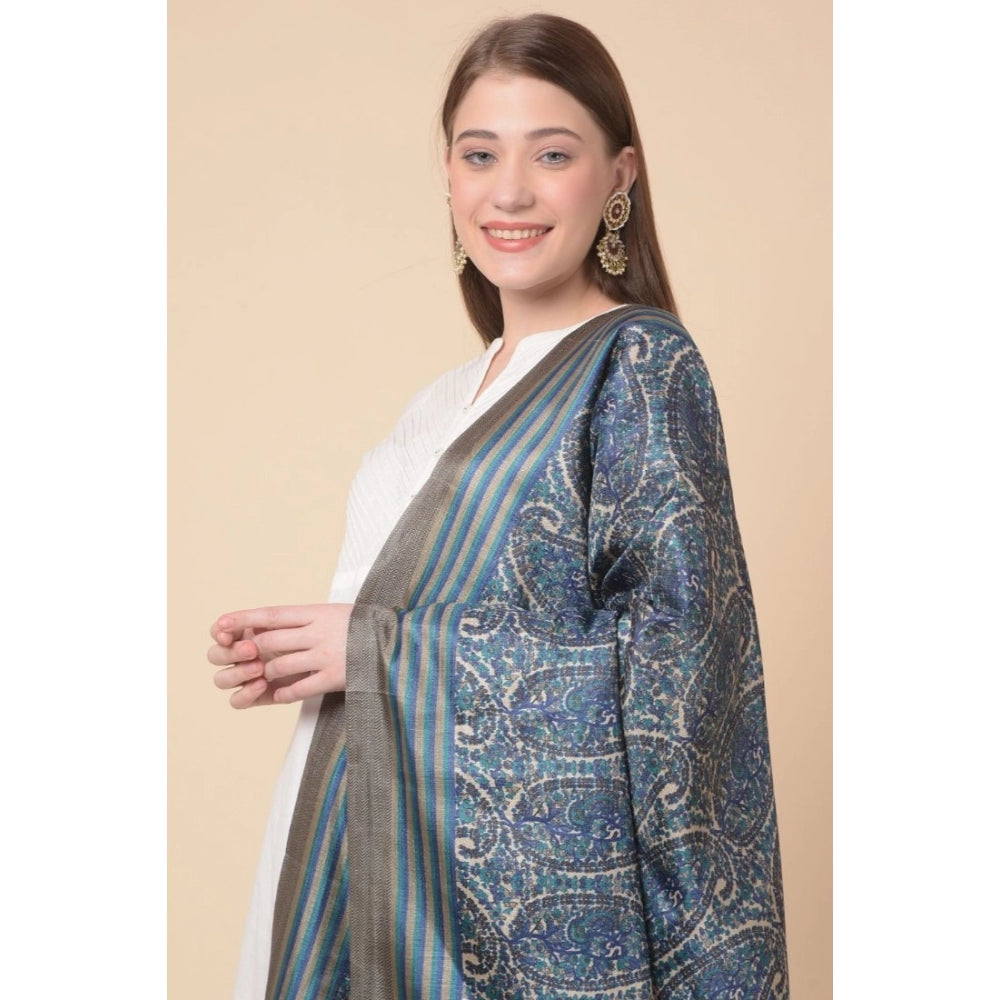 Amfyn Women's Art Silk Printed Dupatta (Blue, Length: 2.25 to 2.50 Mtr)