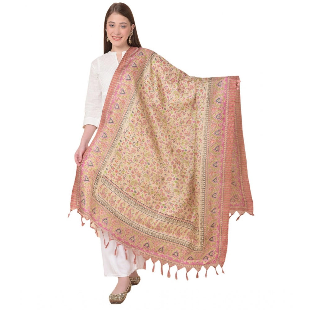 Amfyn Women's Art Silk Printed Dupatta (Pink, Length: 2.25 to 2.50 Mtr)