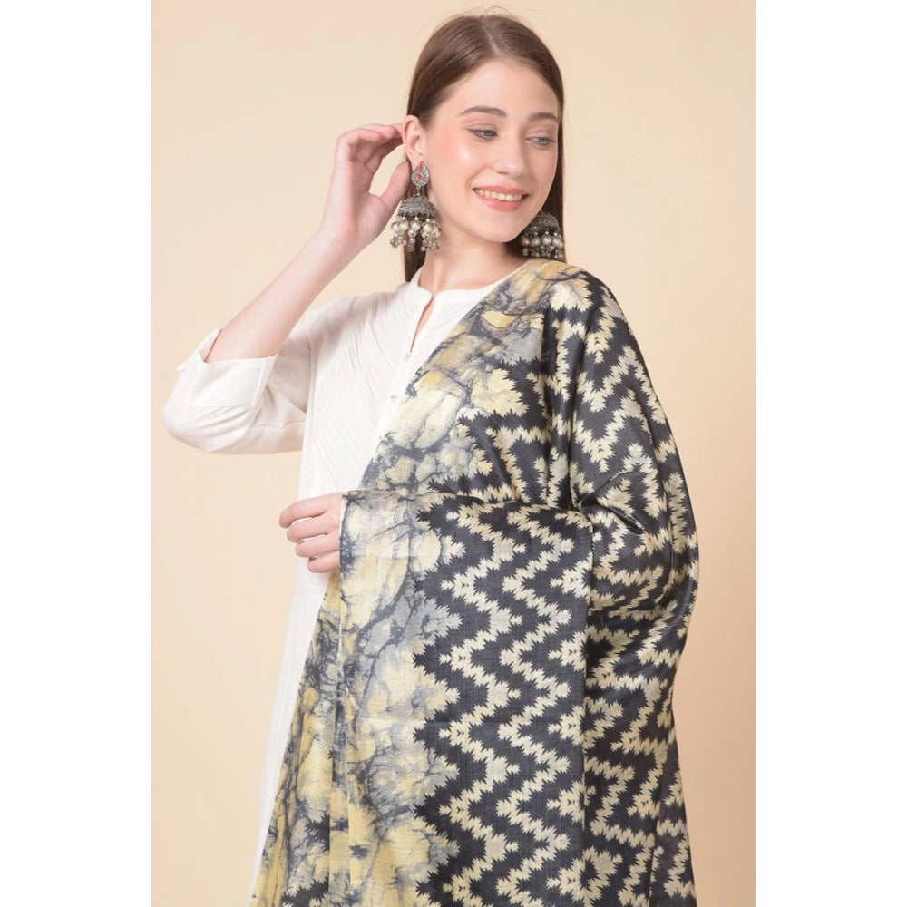 Amfyn Women's Art Silk Printed Dupatta (Black, Length: 2.25 to 2.50 Mtr)