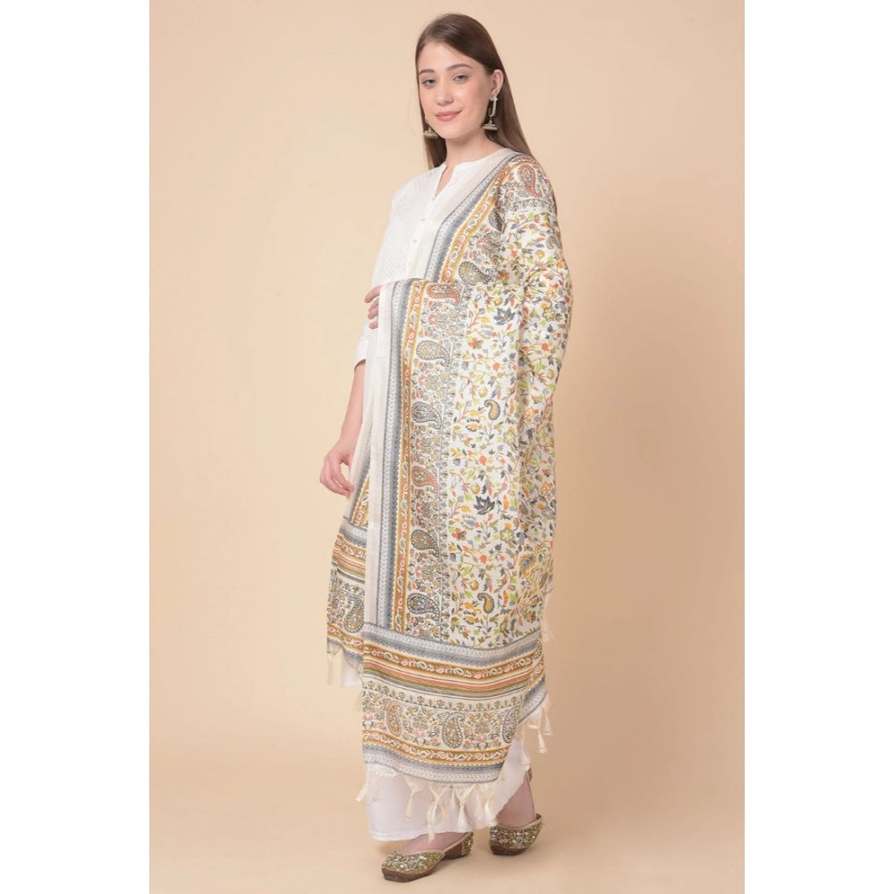 Amfyn Women's Art Silk Printed Dupatta (White, Length: 2.25 to 2.50 Mtr)