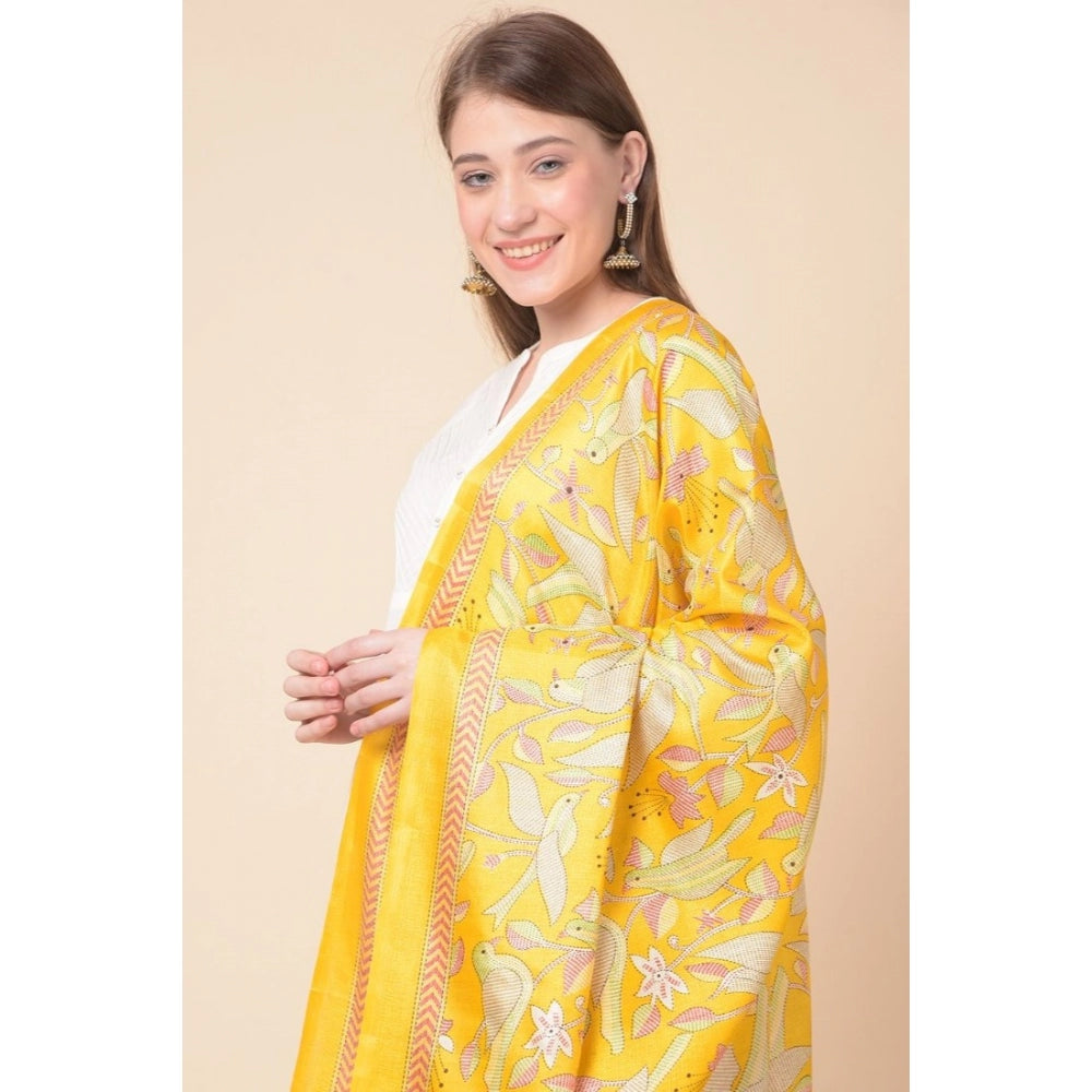 Amfyn Women's Art Silk Printed Dupatta (Yellow, Length: 2.25 to 2.50 Mtr)