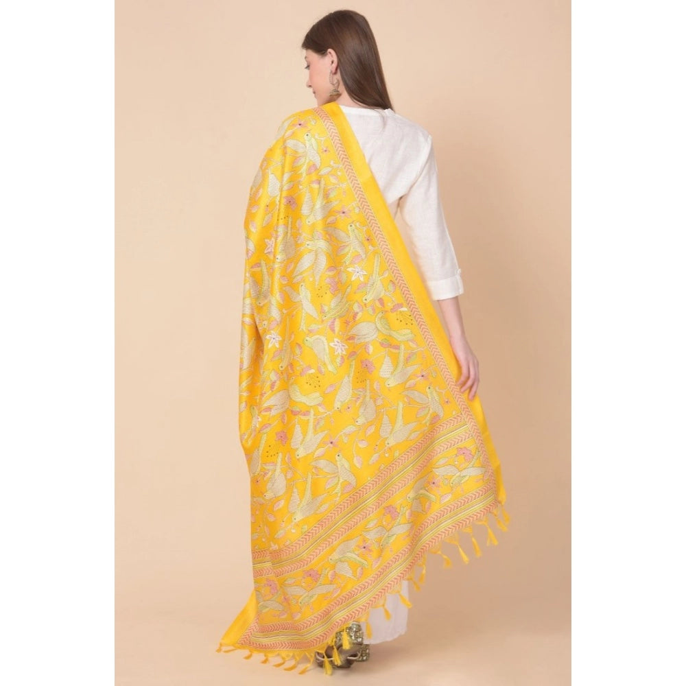 Amfyn Women's Art Silk Printed Dupatta (Yellow, Length: 2.25 to 2.50 Mtr)