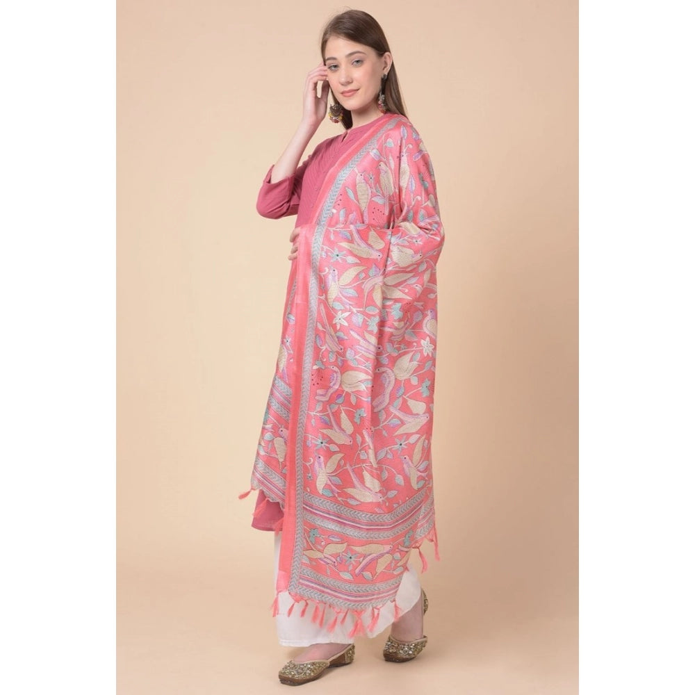 Amfyn Women's Art Silk Printed Dupatta (Pink, Length: 2.25 to 2.50 Mtr)