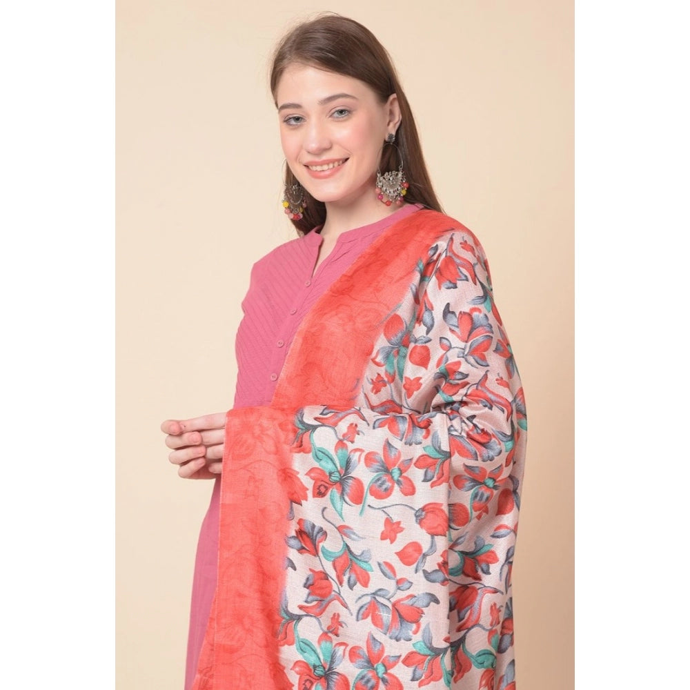 Amfyn Women's Art Silk Printed Dupatta (Red, Length: 2.25 to 2.50 Mtr)