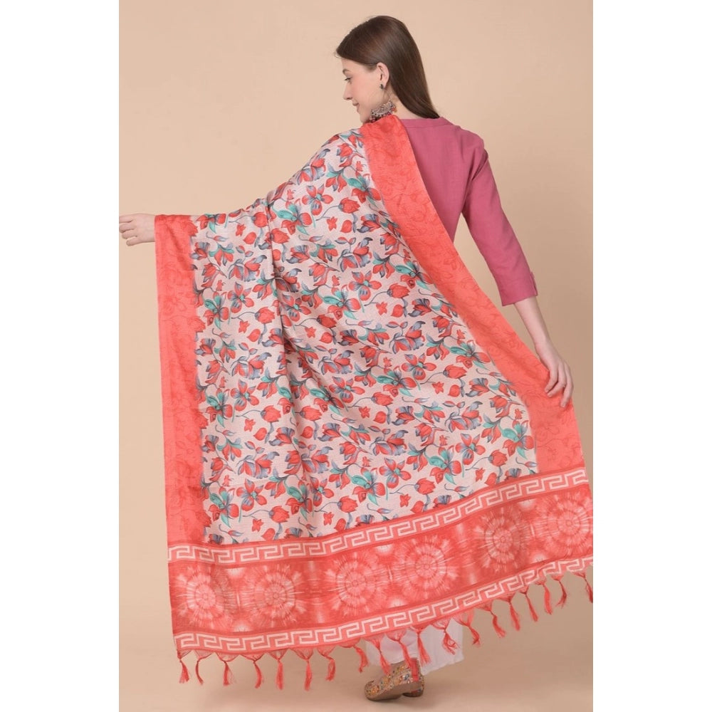 Amfyn Women's Art Silk Printed Dupatta (Red, Length: 2.25 to 2.50 Mtr)