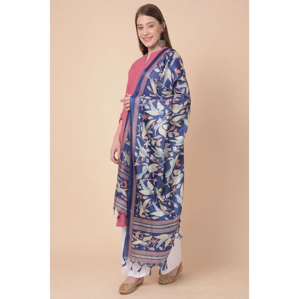 Amfyn Women's Art Silk Printed Dupatta (Blue, Length: 2.25 to 2.50 Mtr)