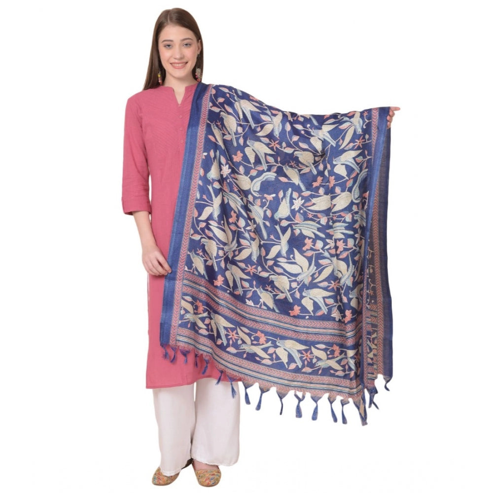 Amfyn Women's Art Silk Printed Dupatta (Blue, Length: 2.25 to 2.50 Mtr)