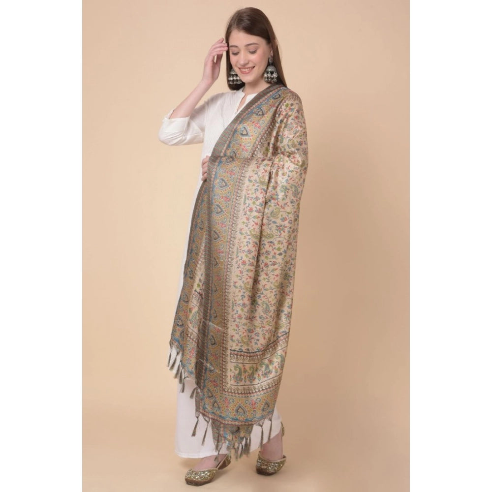 Amfyn Women's Art Silk Printed Dupatta (Light Brown, Length: 2.25 to 2.50 Mtr)