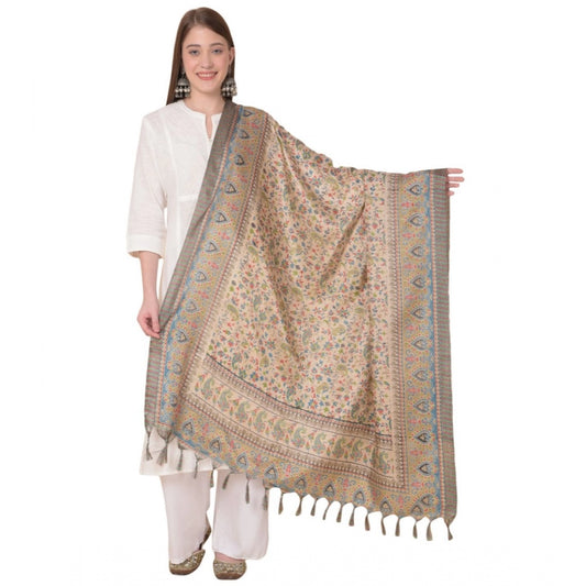 Amfyn Women's Art Silk Printed Dupatta (Light Brown, Length: 2.25 to 2.50 Mtr)