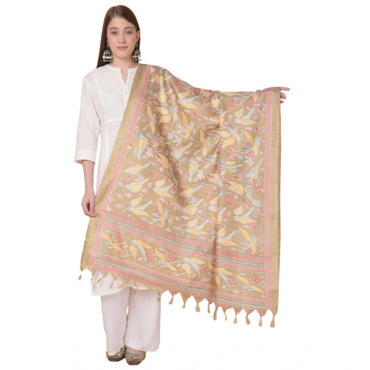 Amfyn Women's Art Silk Printed Dupatta (Light Brown, Length: 2.25 to 2.50 Mtr)