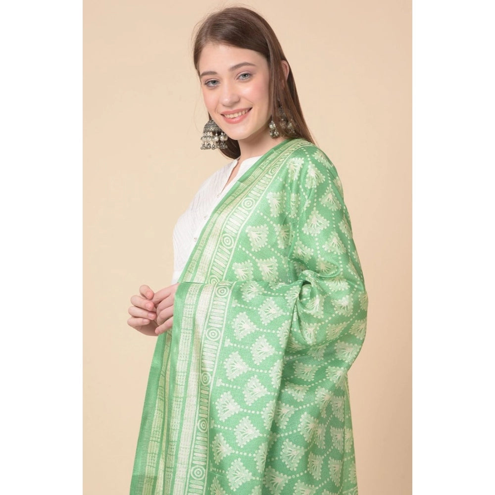 Amfyn Women's Art Silk Printed Dupatta (Light Green, Length: 2.25 to 2.50 Mtr)