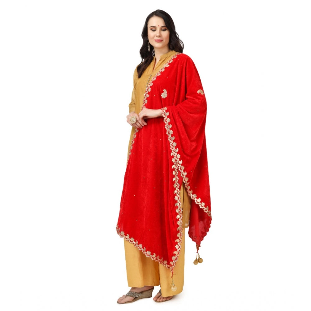 Amfyn Women's Velvet Gotta Patti Dupatta (Red, Length: 2.25 to 2.50 Mtr)