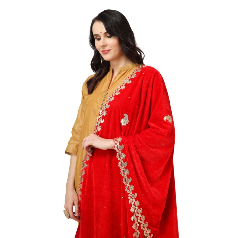 Amfyn Women's Velvet Gotta Patti Dupatta (Red, Length: 2.25 to 2.50 Mtr)