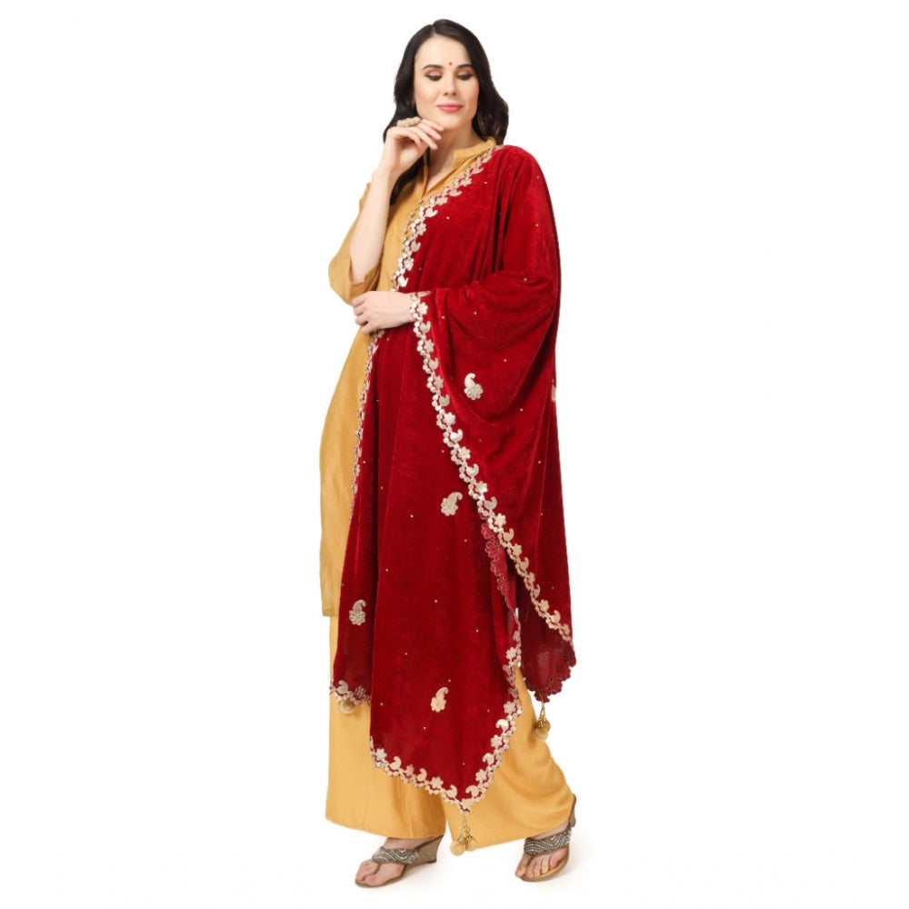 Amfyn Women's Velvet Gotta Patti Dupatta (Maroon, Length: 2.25 to 2.50 Mtr)