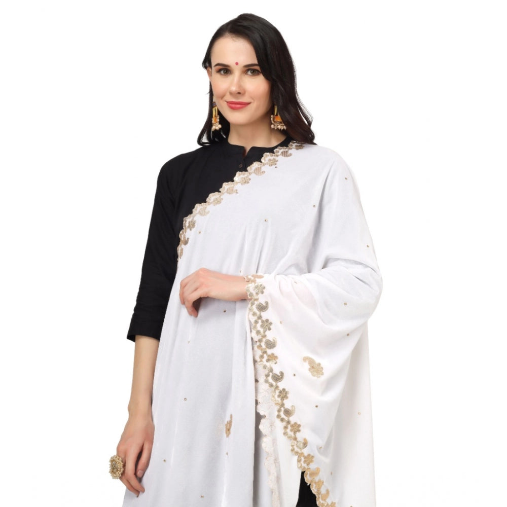 Amfyn Women's Velvet Gotta Patti Dupatta (White, Length: 2.25 to 2.50 Mtr)