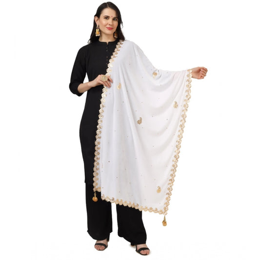 Amfyn Women's Velvet Gotta Patti Dupatta (White, Length: 2.25 to 2.50 Mtr)