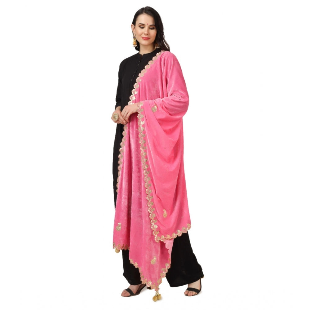 Amfyn Women's Velvet Gotta Patti Dupatta (Pink, Length: 2.25 to 2.50 Mtr)