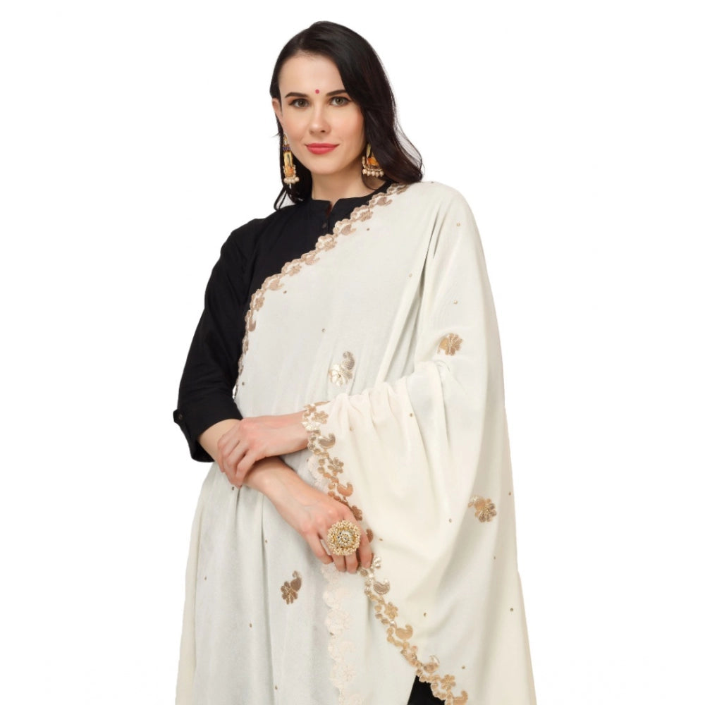 Amfyn Women's Velvet Gotta Patti Dupatta (Off White, Length: 2.25 to 2.50 Mtr)